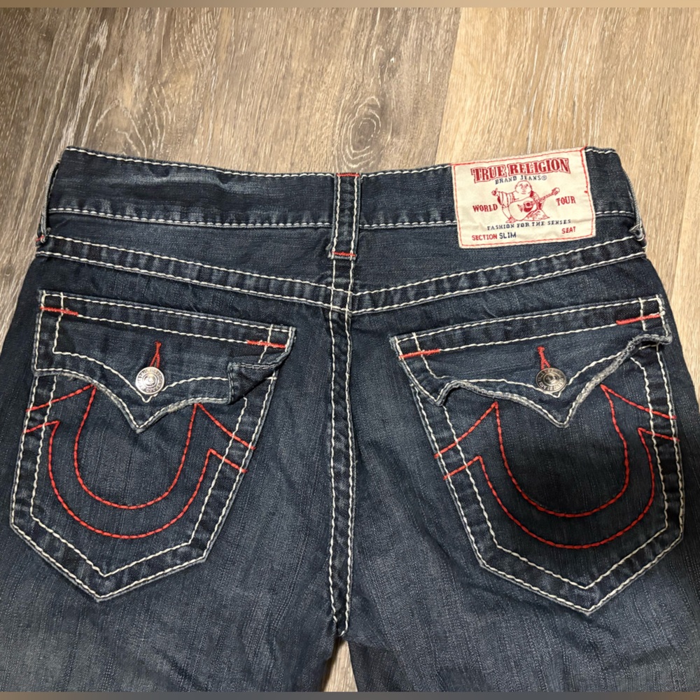 True Religion Black Jeans with Red Stitching